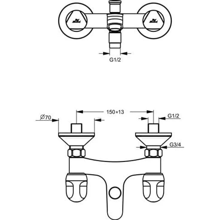 Ideal Standard B1421AA Wannenfüll-Batterie, verchromt mit automatischer Umschaltgarnitur – Bild 2