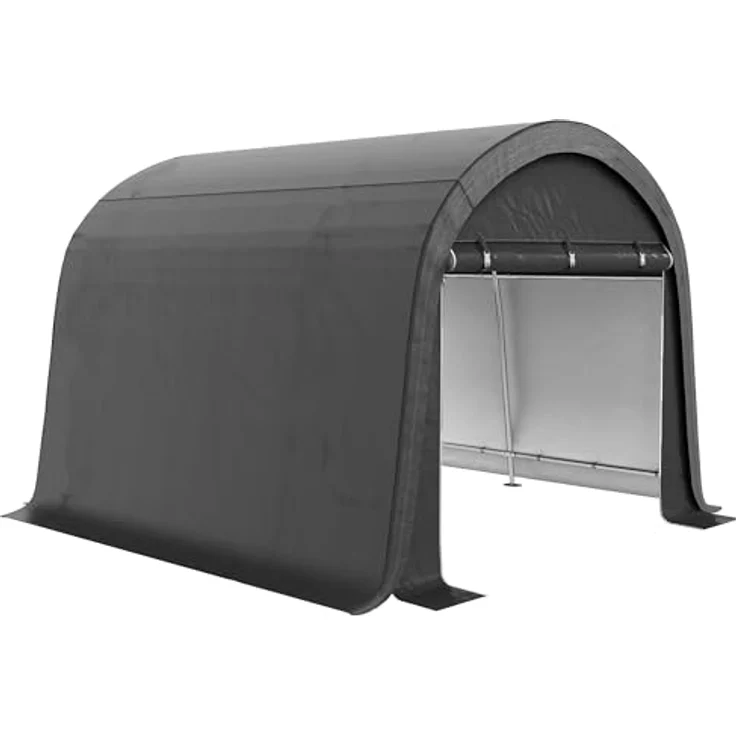 Outsunny Foliengerätehaus, 3 x 3 m Gerätehaus mit UV-Schutz, Wasserabweisend Lagerzelt, Foliengarage mit Zwei Rolltor für Garten, Balkon, Stahl, PE, Grau – Bild 1