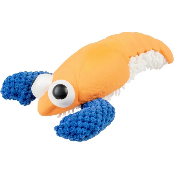 DUVO+ Hummer Plüsch- und Latex Hundespielzeug, 24 cm, orange/blau mit Quietschfunktion