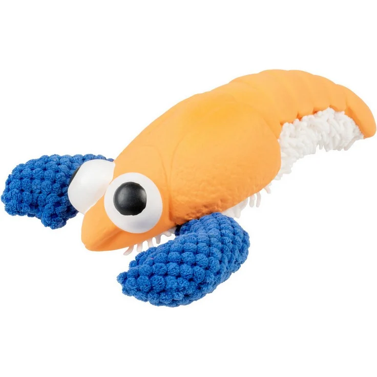 DUVO+ Hummer Plüsch- und Latex Hundespielzeug, 24 cm, orange/blau mit Quietschfunktion