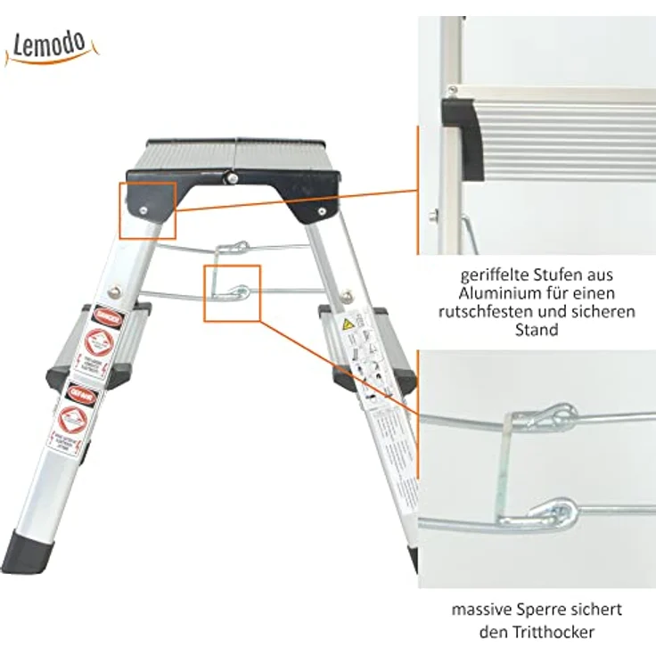 Alu Trittleiter zusammenklappbar | 2 Stufen | 41 cm Höhe | Leichter Klapptritt, Tritthocker | klein und kompakt | mit rutschfesten Füßen | belastbar bis 150 kg | Haushaltsleiter – Bild 3