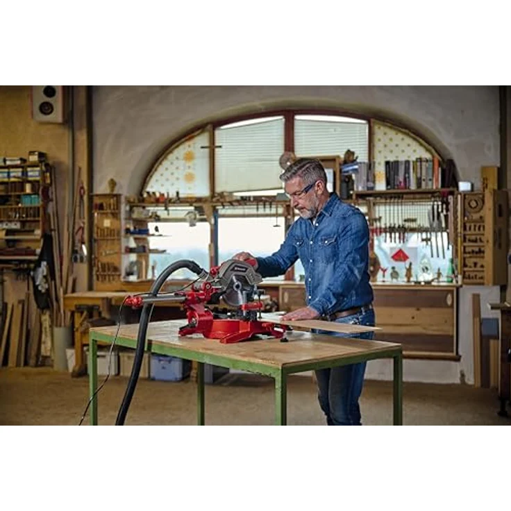 Einhell Zug-Kapp-Gehrungssäge TC-SM 216 (1.600 W, Ø216 x Ø30 mm Sägeblatt, 30.5 cm-21.5 cm Schnittbreite 90°-45°, Schnellverstellung Drehtisch, Neuheit 2020, Spindle-Lock, inkl. Hartmetall-Sägeblatt) – Bild 2