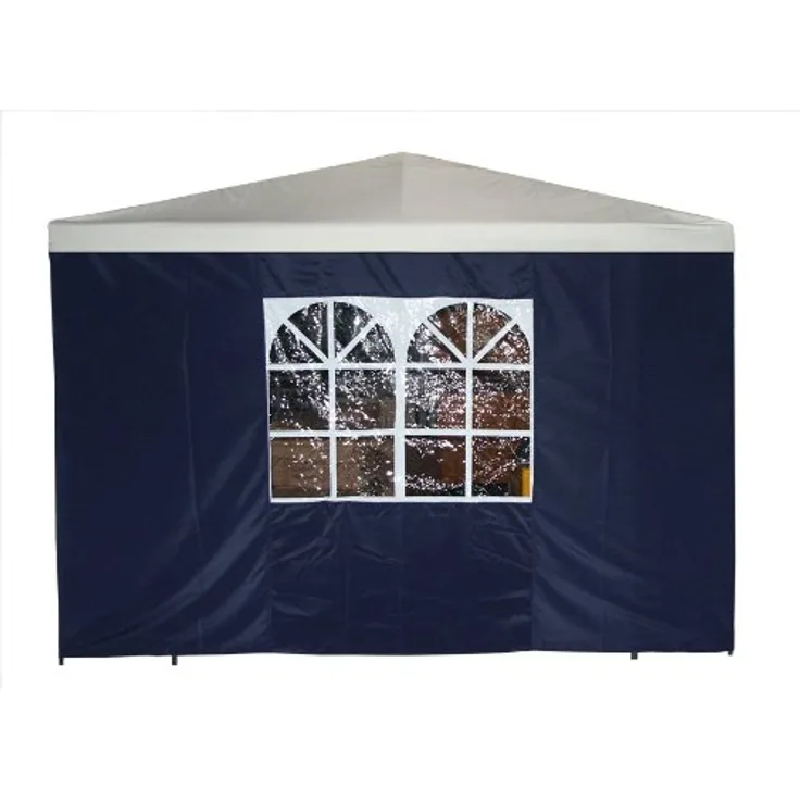 DEGAMO Pavillonseitenteil 3x1,9 Meter, wasserabweisend aus Polyester, dunkelblau mit PVC-Fenster