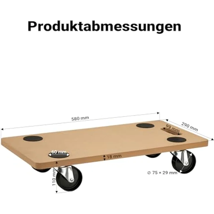 Transportroller Möbelroller Rollbrett Möbelhund Umzugshilfe MDF 580x290mm 250 kg – Bild 4