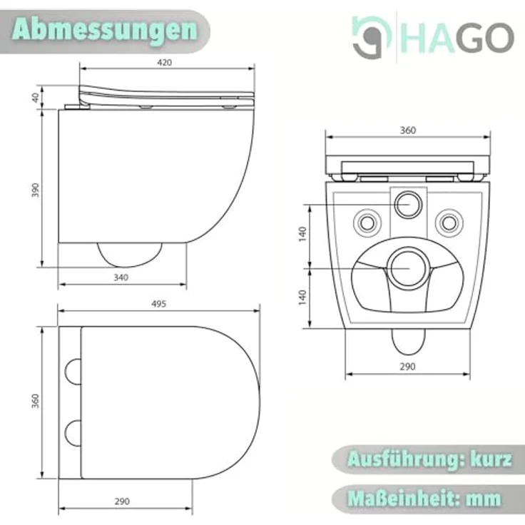 HAGO24 Hänge WC spülrandlos in Weiß I Hochwertige Keramik Toilette mit Nano Lotus Effekt I Absenkautomatik I Wassersparendes Wand WC – Bild 4