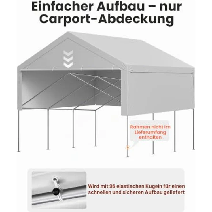 VEVOR Carport-Ersatzdach 6x6 m, tragbare Garagenzeltplane mit UV-beständigem Schutz und Seitenwänden, grau – Bild 5