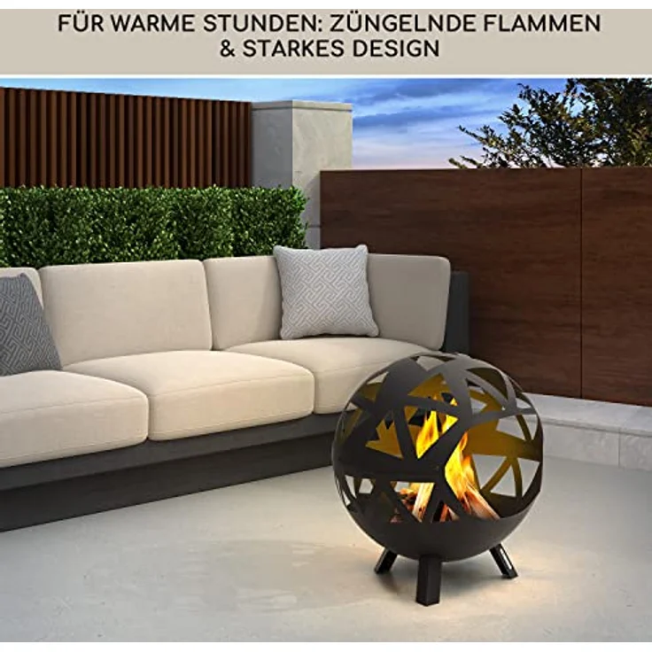 Blumfeldt Feuerschale 68 cm, Robuste Outdoor Stahl-Feuerschale mit Standfuß, Wetterfest und mobil für Balkon & Camping, Runde Feuerstelle – Bild 5