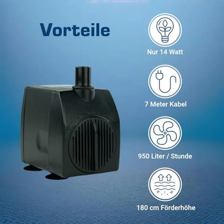 KERRY Wasserpumpe KEP950L – 950 L/H | 14 Watt | 180 cm Förderhöhe | Teich- und Aquariumpumpe | Schwarz – Bild 2