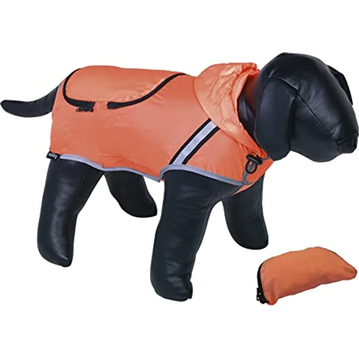 Nobby Hundemantel RAINY, neon orange 32 cm, 1 Stück - Wasser- und windabweisend, zusammenfaltbar, mit Reflektorstreifen