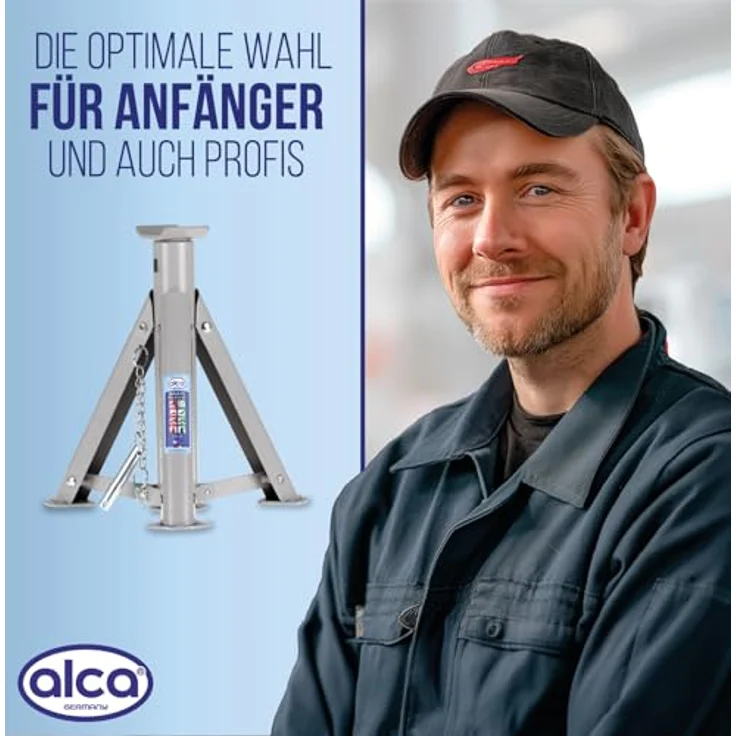 alca® Unterstellbock 3t klappbar I Auto Stützbock Set (2 Stück), faltbar, 3-fach höhenverstellbar mit Sicherheitsstift, silber-grau, Höhe 290–405 mm, Gewicht 2,0kg je Bock – Bild 6