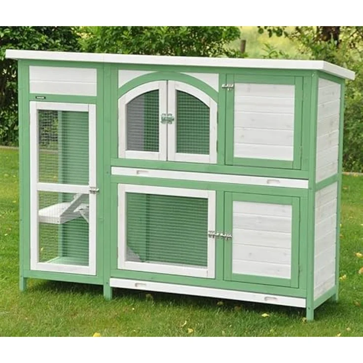 nanook Premium Kaninchenstall Jumbo XXL, besonders großer Hasenstall mit Seitenaufgang, wetterfest in grün-weiß, 145 x 48 x 109 cm – Bild 2