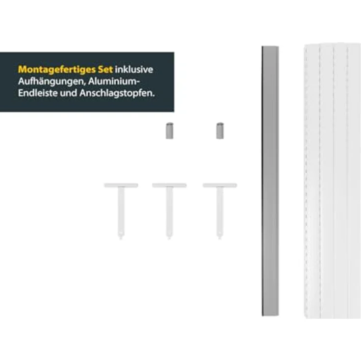 Schellenberg 20094 Rolladenpanzer Set PVC Mini, geeignet für 40 mm Stahlrohrwellen, 120 x 140 cm, weiß, kürzbar, inkl. Aufhängungen, Alu-Endleiste, Anschlagstopfen – Bild 5