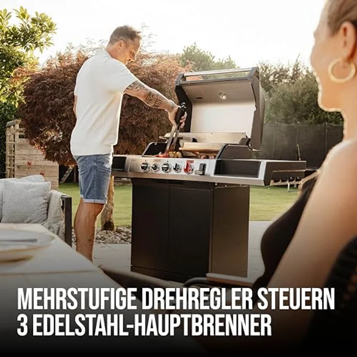 Enders Gasgrill UNIQ 3 IK Cruster, Gasgrill mit ultraheißem CRUSTER, 800°C Turbo Zone, Edelstahlbrennern, emailliertem Gussrost - Schwarz – Bild 4