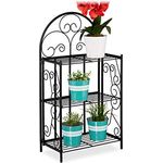 Relaxdays - Blumenregal, klappbar, 3 Ebenen, Balkon, Garten & Indoor, Metall, Pflanzenregal HBT 83 x 44,5 x 25 cm, schwarz