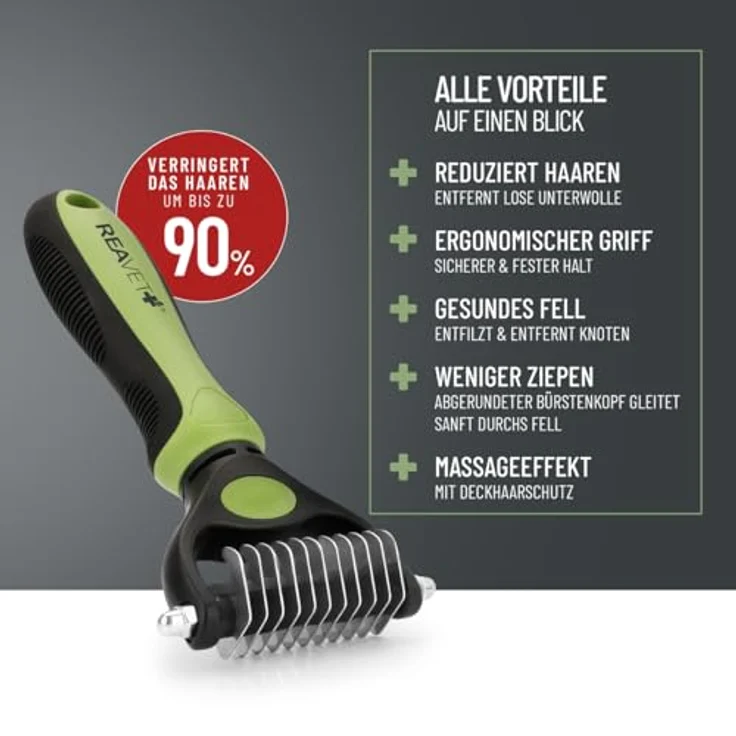 ReaVET Hundebürste & Katzenbürste Unterwollbürste für Langhaar I Kleine Rassen (Größe XS-S) I Entfernt Unterwolle & Verfilzungen I mit Massageffekt & Deckhaarschutz I Fellbürste für Hunde, Katzen – Bild 2
