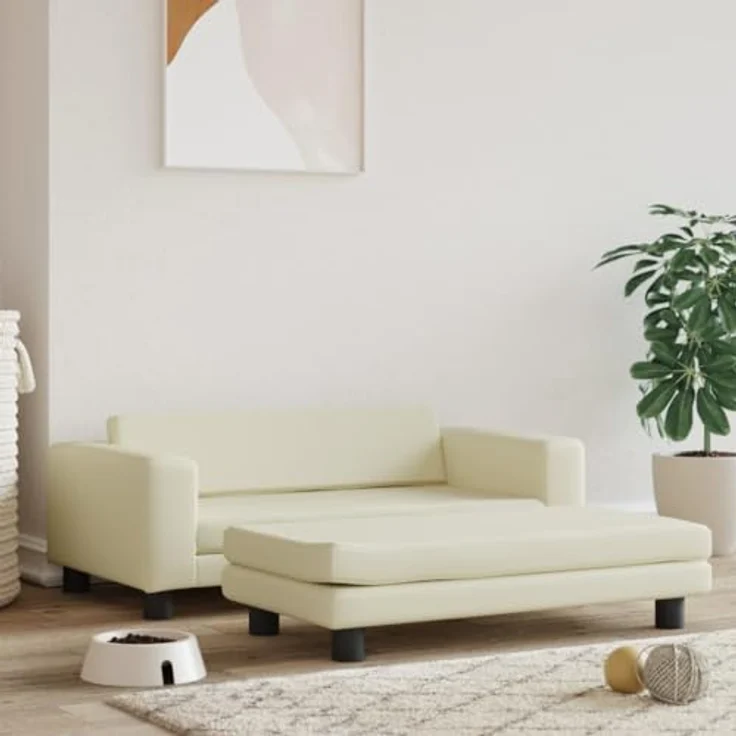 vidaXL Hundebett, Hundekissen mit Verlängerung für extra Schlafbereich, Hundesofa Hundecouch für kleine Hunde Haustiere, Haustierbett Katzenbett, Creme Kunstleder – Bild 2