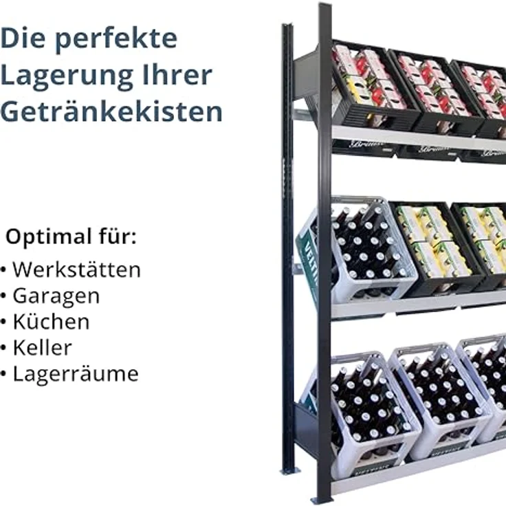 SCHULTE Regalwelt Getränkekistenregal für bis zu 12 Kisten, 180x130x30 cm (HxBxT), Traglast pro Ebene 60 kg, schwarz-silber, Getränkeregal, Bierkistenregal, Flaschenkastenständer, Wasserkistenregal – Bild 5