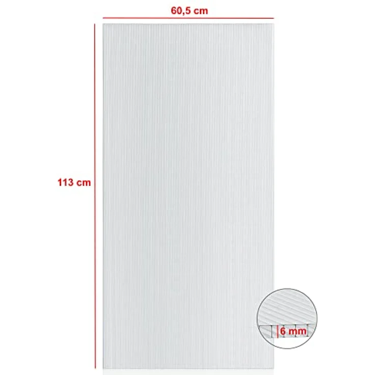 Zelsius Hohlkammerstegplatte 6 mm | 113 x 60,5 x 0,6 cm | Gewächshausplatte | Doppelstegplatte für Gewächshaus, Garten Treibhaus | Gewächshaus Ersatzplatte #2 – Bild 2