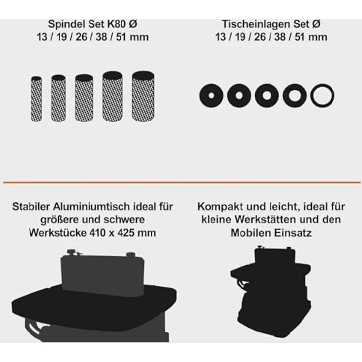 IXES IX-BSO600 Oszillierender Bandschleifer Kantenschleifer Spindelschleifer | 450W | Alu-Arbeitstisch 45° neigbar | 16mm Hub, inkl. Zubehörset – Bild 3
