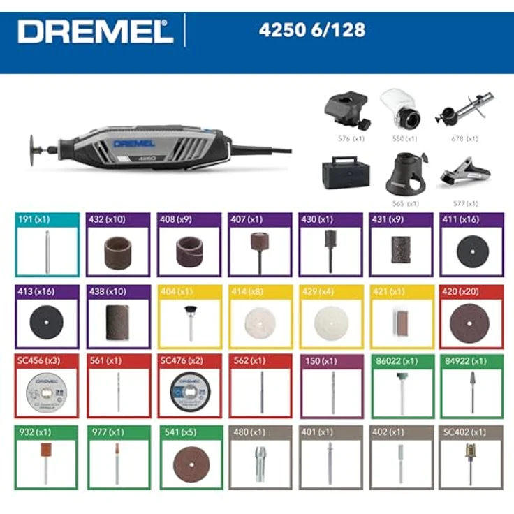 DREMEL DREMEL 4250-6/128 Platinum+ Box, Akku-Multifunktionswerkzeug mit 175-Watt-Motor, 6 Aufsätzen und 128-tlg. Zubehörset – Bild 3