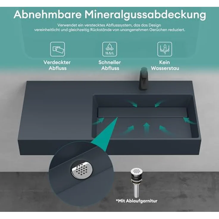 Mai & Mai Aufsatzwaschbecken Mineralguss Gussmarmor Waschbecken Waschschale Design Aufsatzbecken, rechteckig, geeignet für Hängewaschbecken und Aufsatzwaschbecken, weiß - Preisvergleich – Bild 3