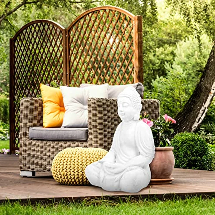 Relaxdays Buddha Figur sitzend, 70 cm hoch, XL wetterfest & frostsicher, Deko Skulptur für Garten und Wohnzimmer, weiß – Bild 5