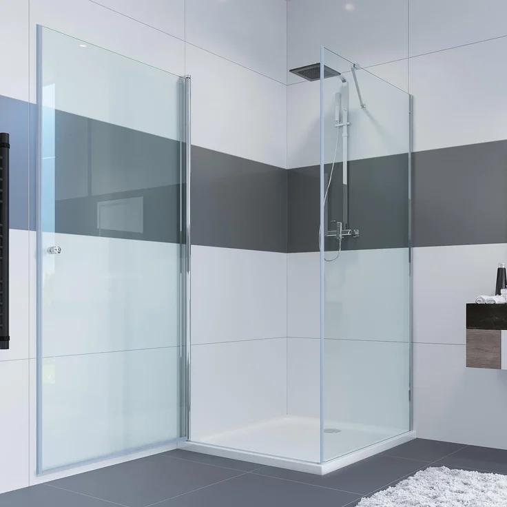IMPTS Duschkabine 80 x 80 cm, Duschabtrennung aus 6mm ESG Sicherheitsglas mit Drehtür, Eckeinstieg und Duschwanne, Höhe 185 cm