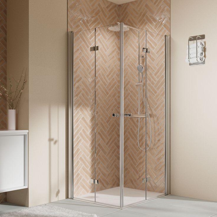 Breuer Duschkabine 'Elana 2.0', Eckeinstieg, 6 mm Sicherheitsglas, aluminiumfarben, 100 x 100 x 200 cm, 4-teiliges Set mit Hebe-Senkmechanismus