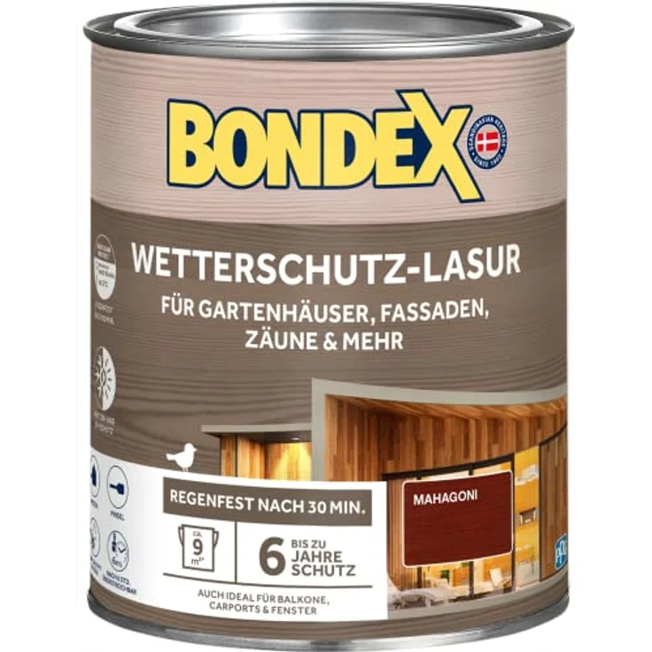 Bondex Holzschutzlasur Wetterschutz-Lasur 0,75 L Mahagoni, seidenmatt, UV-Schutz, wasserbasiert – Bild 1