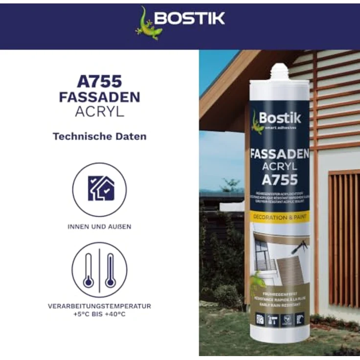 BOSTIK A755 Fassaden Acryl, Regenfeste Acryldichtung, weiß, 300ml – Bild 3