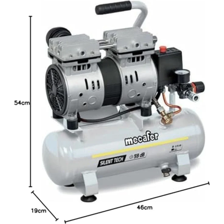 MECAFER Silent Kompressor 425513, 6L, 0,5PS, wartungsfrei, grau, Geräuschpegel 59 dB(A) – Bild 10