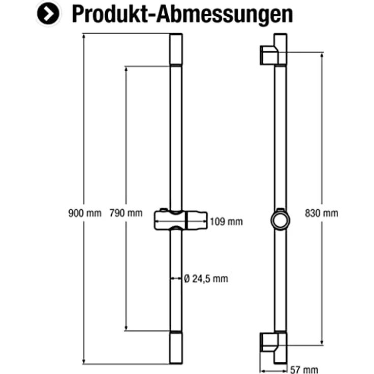 Cornat Wandstange "Cervia" - 90 cm Länge - Verchromt - Duschhalterung mit Drucktastenschieber – Bild 2