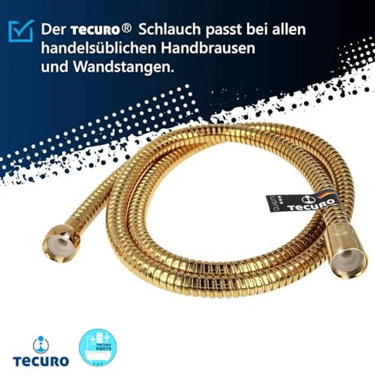 tecuro Metall Brauseschlauch Duschschlauch, 2,00 m, 1/2 Zoll, doppelt gewickelt, flexibel & knickfest, hochglanz vergoldet – Bild 2