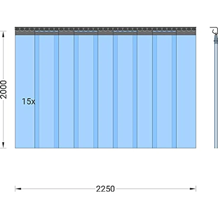 Zettl GmbH PVC Streifenvorhang Lamellen 2x200mm transparent, Höhe 2,00m x Breite 2,25m, verzinkt – Bild 2