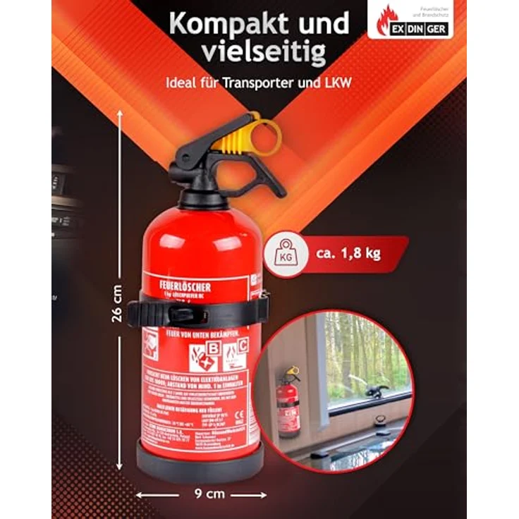 kompakter BC Pulver-Autofeuerlöscher gemäß DIN EN 3-7 (1 kg) - Exdinger – Bild 6