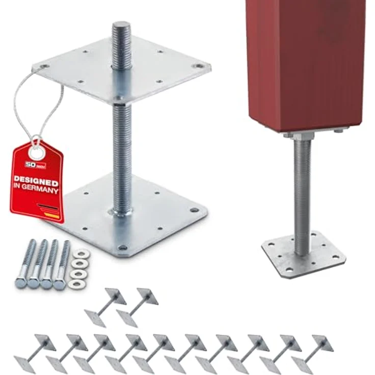 SO-TECH® Pfostenträger M24, höhenverstellbarer Stützträger aus feuerverzinktem Stahl, wetterfest, 12 Stück, 160 x 160 x 250 mm – Bild 1