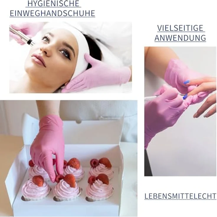 ABENA Nitrilhandschuhe S, 100 Stück – puderfreie & latexfreie Einmalhandschuhe in Rosa, reißfest, lebensmittelecht, texturierte Fingerspitzen für besseren Halt – Bild 5