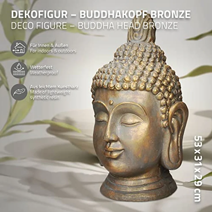 Buddha Kopf Statue 53cm bronze aus Polyresin – Bild 3