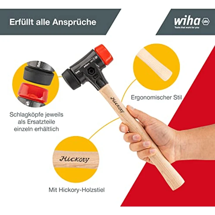 Wiha Safety Schonhammer - Hammer mit Härtegrad 5 - schwarz, orange transparent - Kunststoffhammer rund, Gewicht 640 g, Länge 325 mm, Ø 40 mm – Bild 2
