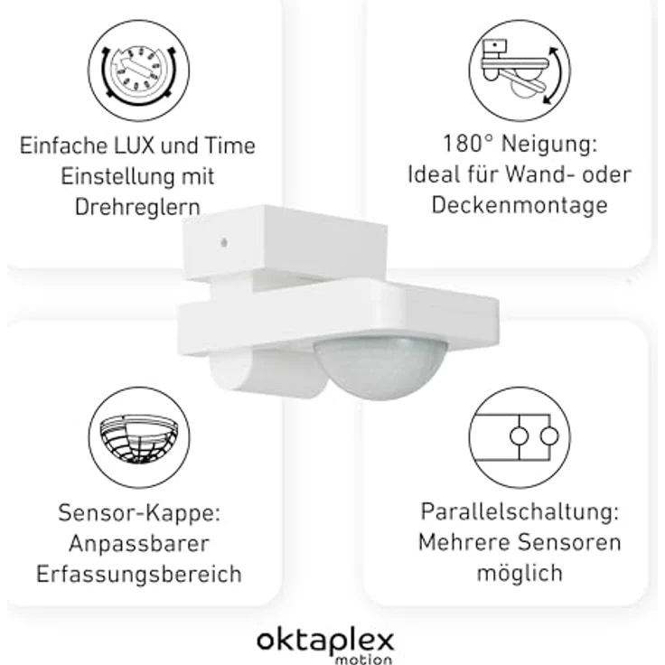 Oktaplex motion Tea Bewegungsmelder 360 Grad schwenkbar, IP65, 9m ...