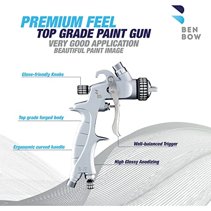 BenBow Lackierpistole PK60 HVLP Mini 1,0 mm Düse + 100 ml Fließbecher - für Autolackierung, Heimwerker, DIY-Projekte - hochwertige Sprühqualität - Druckluft-Spritzpistole – Bild 2