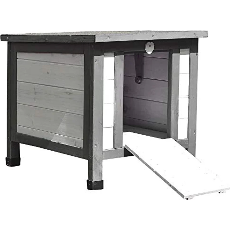 Melko Katzenhaus Grau/Weiß 50 x 45 x 43 cm mit klappbarem Deckel und Rampe, Winterfest – Bild 1