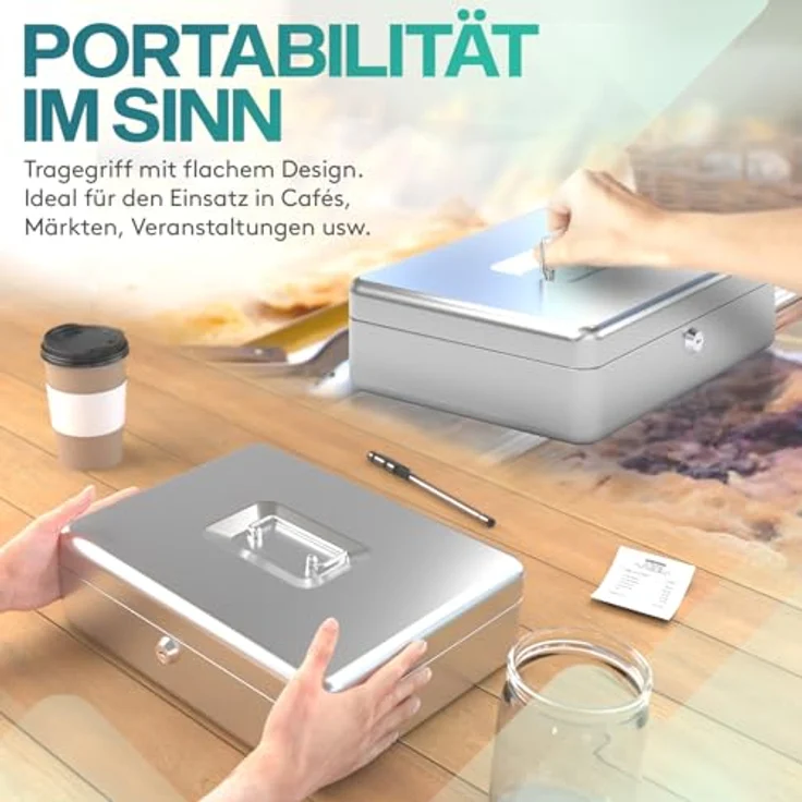 ACROPAQ Geldkassette abschließbar - Kasse mit Münzzählbrett, Groß 24 x 30 x 9 cm - Abschließbare Box, Geldkasse, Geldkoffer geeignet für Geldaufbewahrung - Silber - 10005S – Bild 5