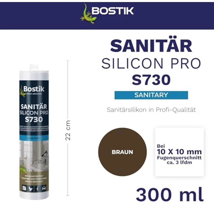 BOSTIK S730 Sanitär Silikon Pro, 300ml, geruchsneutral und elastisch, braun – Bild 2