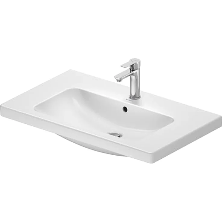 Duravit D-Code Waschtisch, Waschbecken mit Hahnloch und Überlauf, 800x480x165mm, Weiss Hochglanz – Bild 1