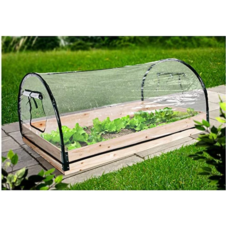 Spetebo Frühbeet mit Holzrahmen 120 x 80 cm Foliengewächshaus Metallrahmen transparent-natur-dunkelgrün, mit 2 Fenstern und stabile Metallkonstruktion – Bild 1