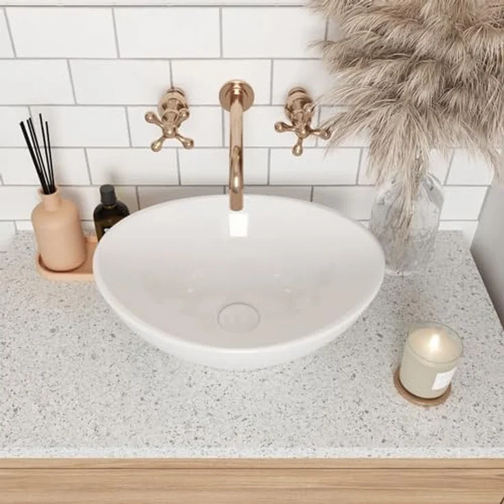 Rea Aufsatzwaschbecken SOFIA WHITE, Keramik Waschschale für Badezimmer, 345 mm breit, 410 mm lang, 150 mm hoch, Weiß – Bild 5
