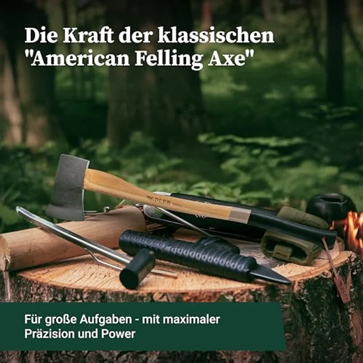 Adler Yankeeaxt inkl. Lederschutz: Geschmiedete Forst- & Spaltaxt, C60-Stahlkopf, 80 cm Hickory-Stiel, Rot/schwarz, 1,6 kg – Bild 3