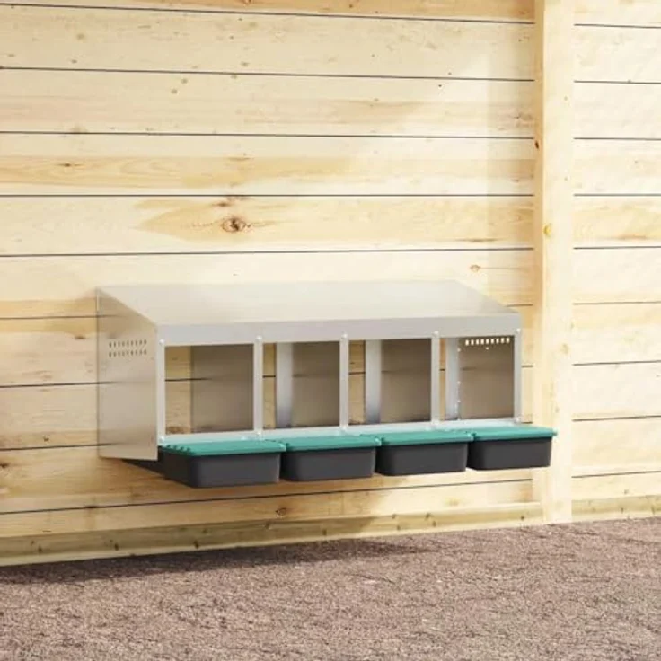 vidaXL Hühnerstall Hühner-Nistkasten 4 Fächer, Wandmontage aus verzinktem Stahl, Farbe: Silber/Dunkelgrün/Schwarz – Bild 2