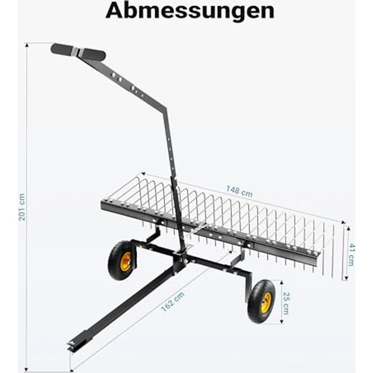 Wiltec Rasentraktor Rechen mit 148 cm Arbeitsbreite, Rasenlüfter und Vertikutierer, für Aufsitzmäher, ATV und UTV, schwarz – Bild 3